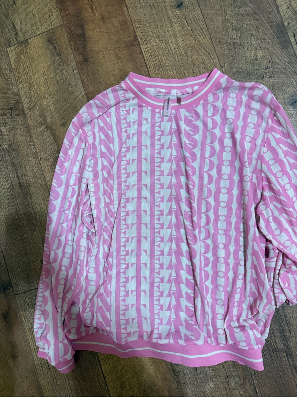 One Teaspoon Pink & White Graphic Crew Neck mesh top LARGE